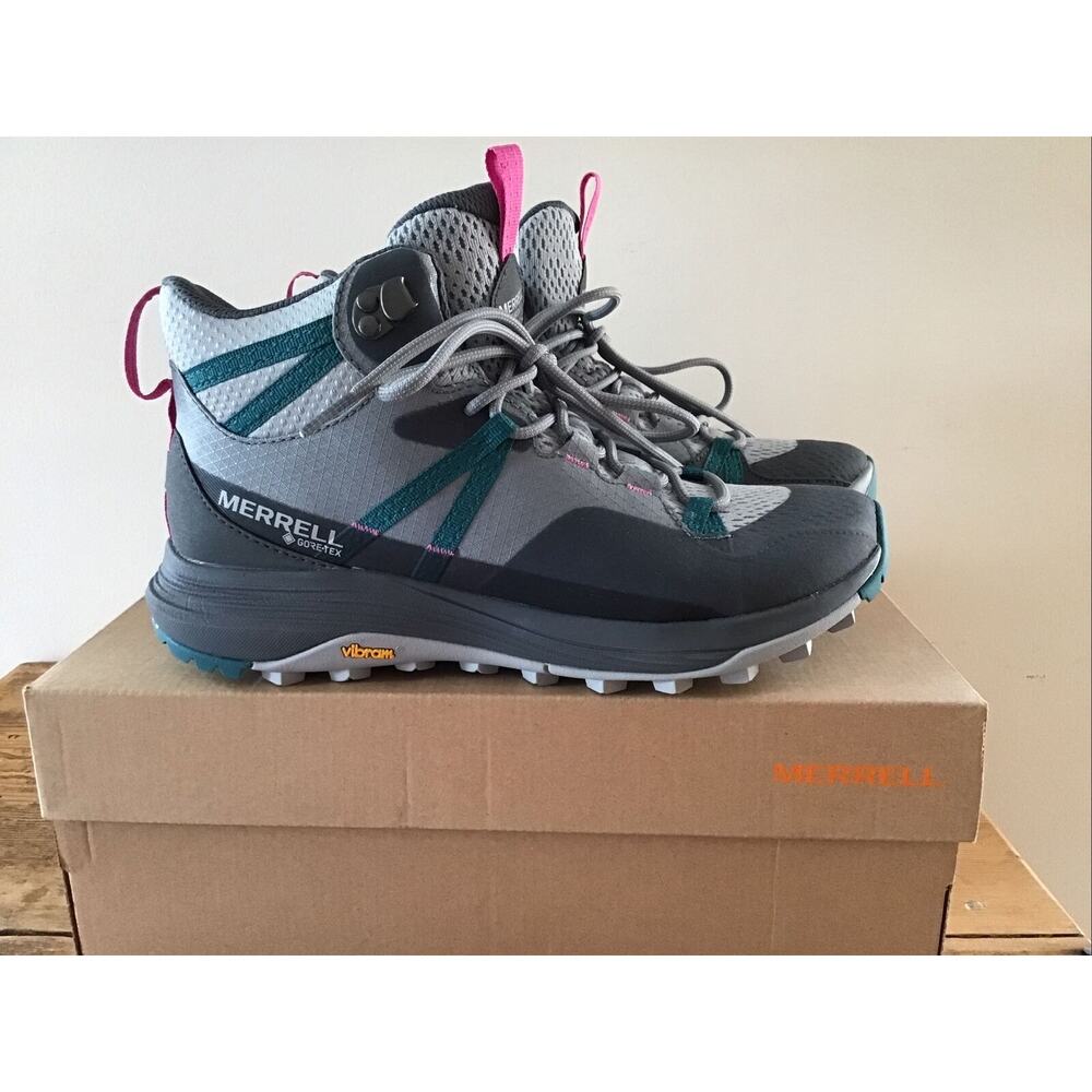 Merrell Siren 4 Mid GTX Women’s 8.5 Grey Pink Teal NIB Hiking Trail Boots NIB